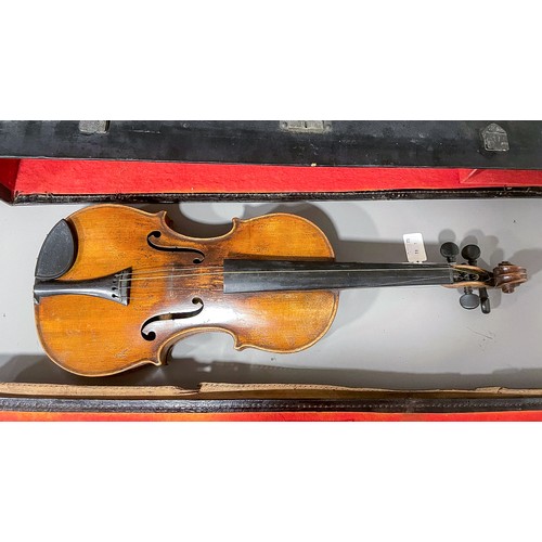 356 - Antique violin, internal paper label reads “Copie de Gaspar da Salo in Brescia” Two piece back, whic... 