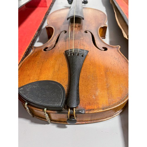 356 - Antique violin, internal paper label reads “Copie de Gaspar da Salo in Brescia” Two piece back, whic... 