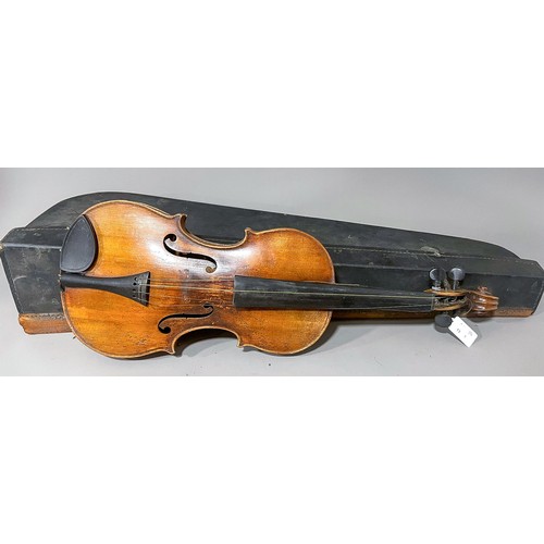 356 - Antique violin, internal paper label reads “Copie de Gaspar da Salo in Brescia” Two piece back, whic... 