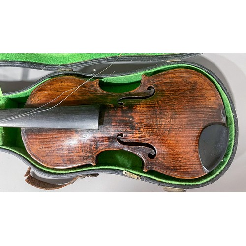 357 - Antique violin, internal paper label reads “Fried. Aug. Glass Verferdigt Nach Jacobus Stainer in Abs... 