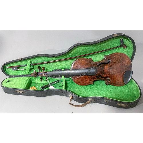 357 - Antique violin, internal paper label reads “Fried. Aug. Glass Verferdigt Nach Jacobus Stainer in Abs... 