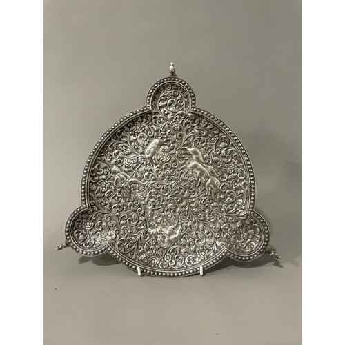 223 - Fine late 19th century Indian Kutch silver tray attributed to Oomersi Mawji of Bhuj. Decorated with ...