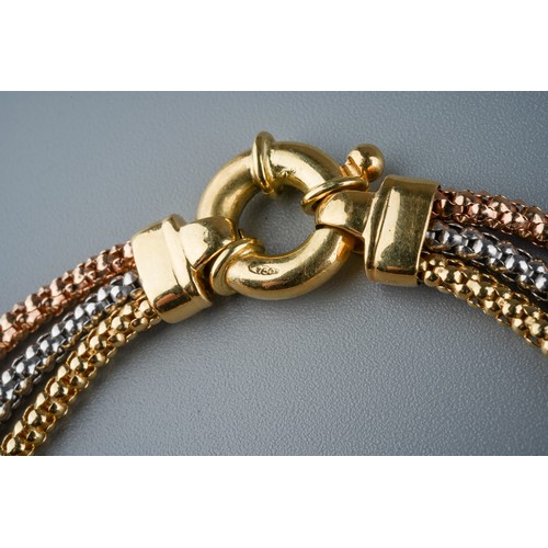 27 - An 18ct tri-gold bracelet, 19cm long, gross weight approx 14g