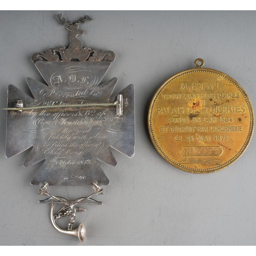 179A - Hallmarked silver Court of Foresters  award dated 2nd October 1849 together with French bronze medal... 