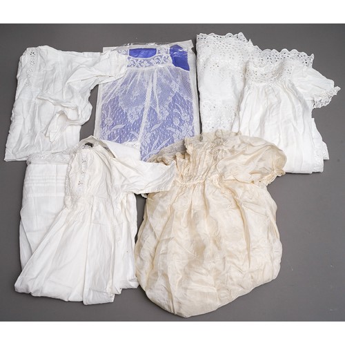 178 - A collection of vintage babies Christening robes mainly cotton plain or broidered, some silk togethe... 