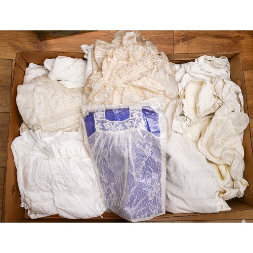 178 - A collection of vintage babies Christening robes mainly cotton plain or broidered, some silk togethe... 