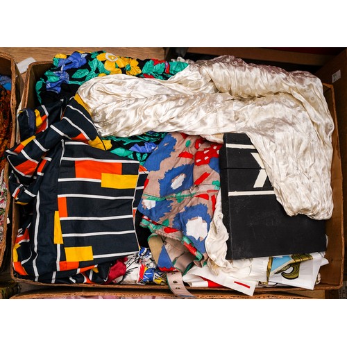 196 - Assorted vintage clothes including fur jackets, dresses, Oriental jackets etc (4 boxes)