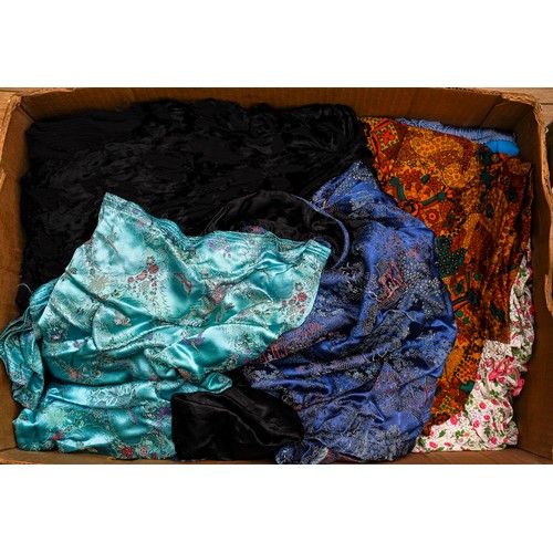 196 - Assorted vintage clothes including fur jackets, dresses, Oriental jackets etc (4 boxes)