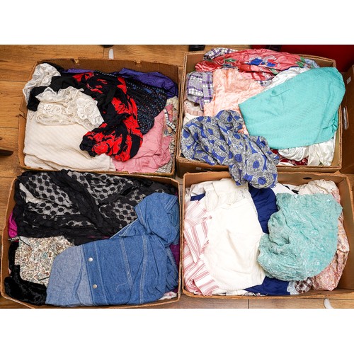 197 - Five boxes assorted vintage clothes including dresses, shirts, blouses, stockings etc (5 boxes)