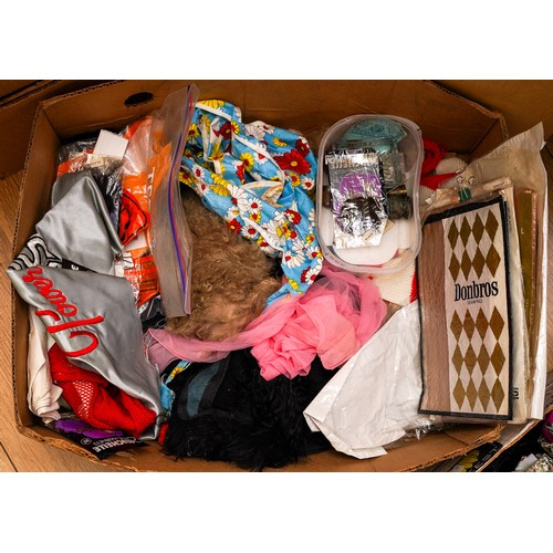 197 - Five boxes assorted vintage clothes including dresses, shirts, blouses, stockings etc (5 boxes)