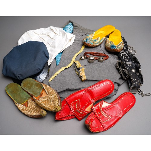 198 - Assorted vintage clothing, materials, wooden coat hangers, hats, shoes etc (fancy dress included) - ... 