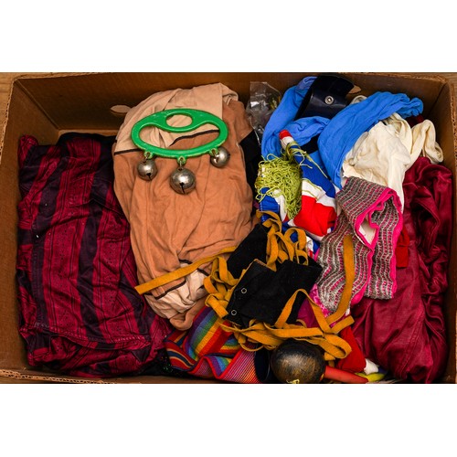 198 - Assorted vintage clothing, materials, wooden coat hangers, hats, shoes etc (fancy dress included) - ... 