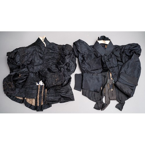 200 - A collection of five late Victorian/Edwardian black bodice jackets, three silk and two wool; two hig... 