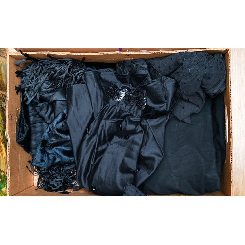 200 - A collection of five late Victorian/Edwardian black bodice jackets, three silk and two wool; two hig... 