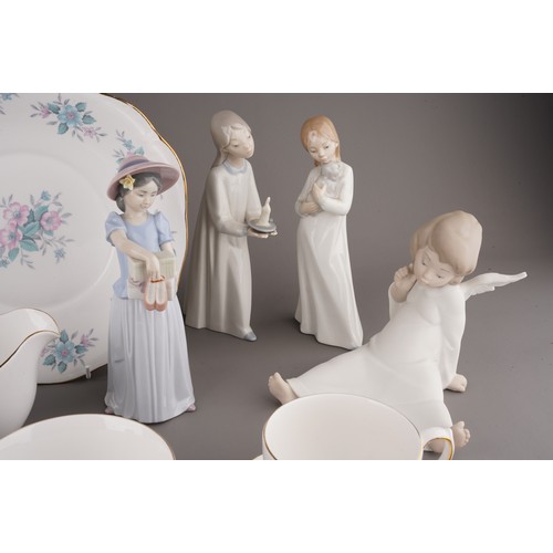 487 - A collection of ceramics to include: Lladro 6487 Girl with shoe boxes; Nao girl with puppy; Lladro g... 