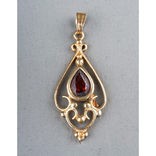 2 - A 9ct yellow gold and garnet pendant, gross weight approx 1g; together with a silver and green glass... 