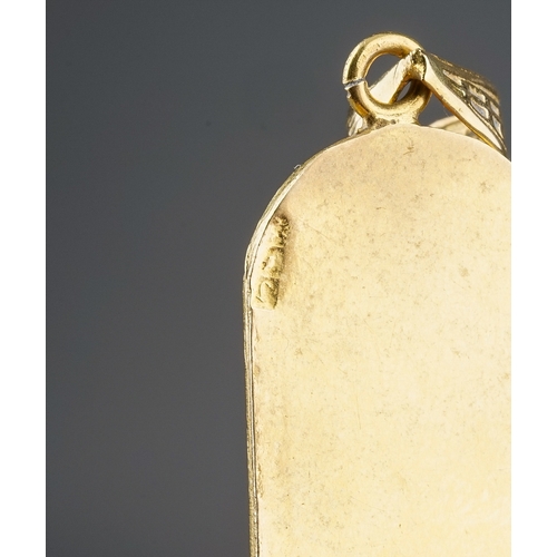 6 - An Egyptian yellow gold pendant, cast with hieroglyphics, control mark to back, approx 5.2cm long, g... 