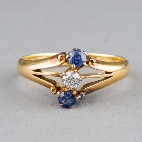 21 - A George V 18ct yellow gold sapphire and diamond ring, size L, gross weight approx 3.2g, hallmarked ... 