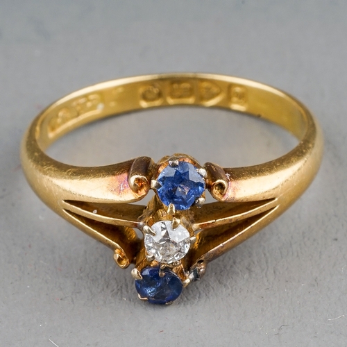 21 - A George V 18ct yellow gold sapphire and diamond ring, size L, gross weight approx 3.2g, hallmarked ... 