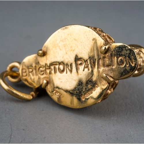 30 - Five 9ct yellow gold charms, including motor car, wagon, Brighton Pavillion, Toby jug and an oil lam... 