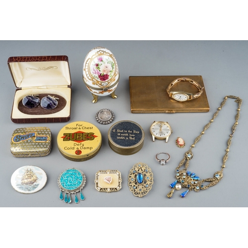 35 - Costume jewellery, including a Mexican silver and reconstituted turquoise brooch; a pair of white me... 