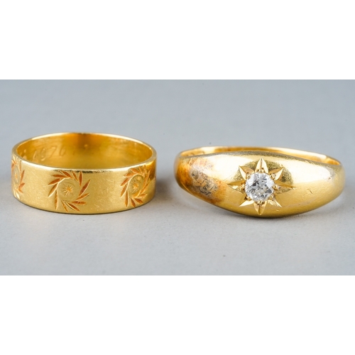 43 - A gent's Edwardian 22ct yellow gold and diamond solitaire ring, size 1, old-cut diamond approx 3.7mm... 