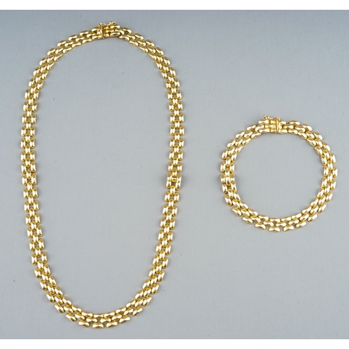 47 - An Italian 9k yellow gold gate-link necklace and bracelet, the necklace approx 41cm long, gross weig... 