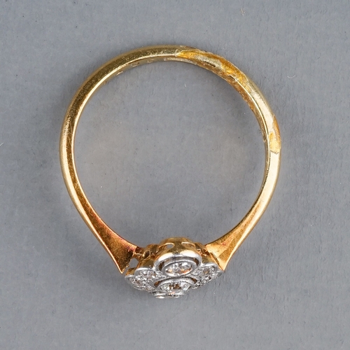 57 - An Edwardian 18ct yellow gold and diamond dress ring, set with old-cut and single-cut stones, size L... 