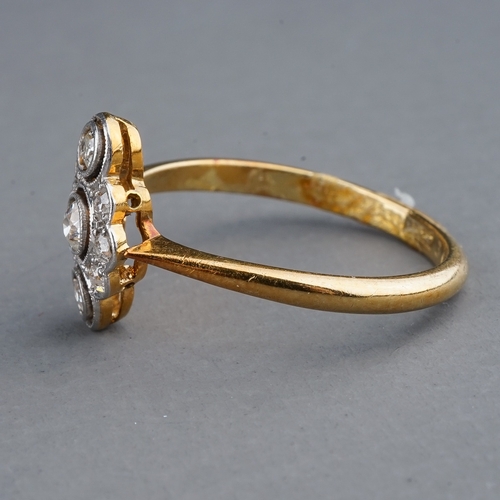 57 - An Edwardian 18ct yellow gold and diamond dress ring, set with old-cut and single-cut stones, size L... 