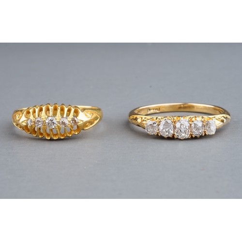 58 - An early 20th century 18ct yellow gold and diamond five-stone ring, set with graduated old-cut diamo... 