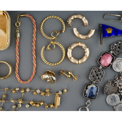 78 - Costume jewellery, including a white metal Scottish style bracelet set with hardstones, stamped 'Mir... 