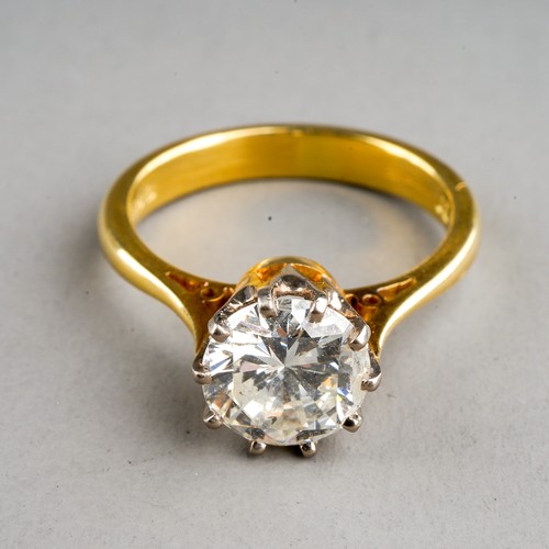 87 - An 18ct yellow gold and diamond solitaire ring, the round brilliant-cut diamond approx 1.5cts, size ... 