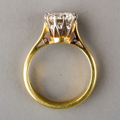 87 - An 18ct yellow gold and diamond solitaire ring, the round brilliant-cut diamond approx 1.5cts, size ... 