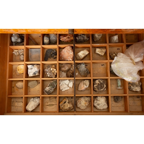 98 - A fine 6 draw oak specimen cabinet with contents of fossils and mineral exaples