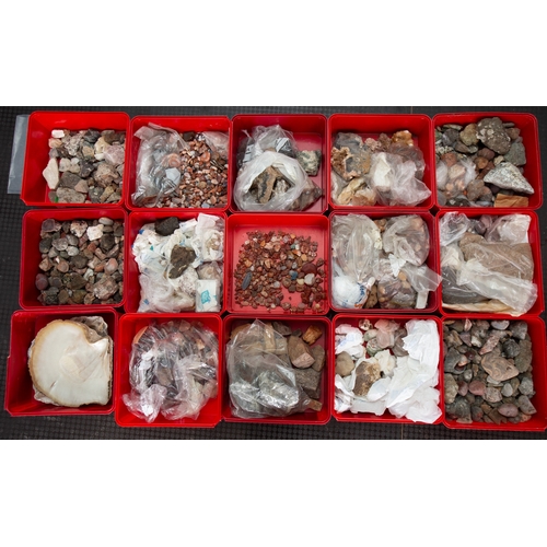 115 - A large collection of rock and stone samples in 15 containers