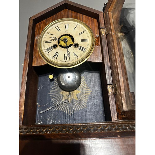 129 - Assorted clocks including Regulator, Viennese style and mounted small brass Ships thermometers etc (... 