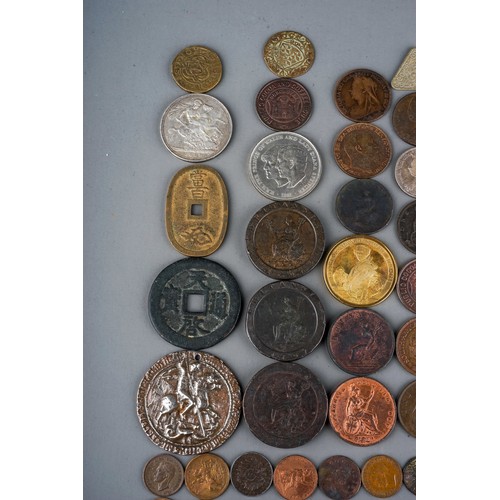 133 - Early 20th Century Revenue George VI stamps and other with various coins, Georgian tokens etc (1 box... 