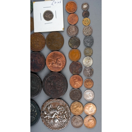 133 - Early 20th Century Revenue George VI stamps and other with various coins, Georgian tokens etc (1 box... 