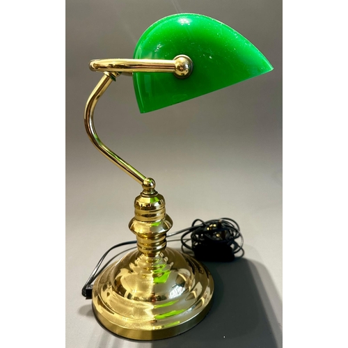 139 - Modern brass and green glass desk lamp