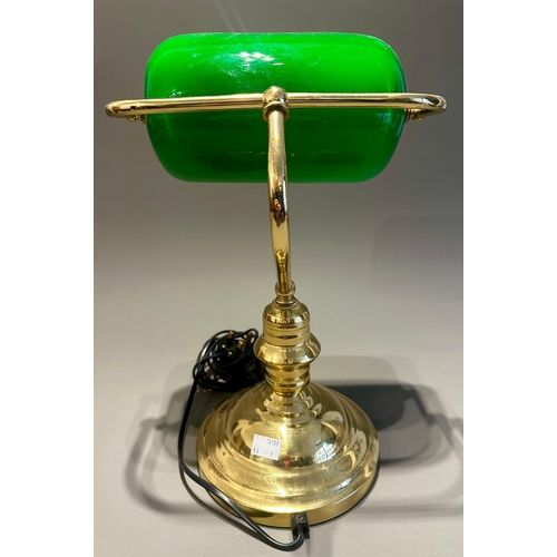 139 - Modern brass and green glass desk lamp