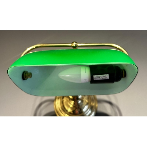 139 - Modern brass and green glass desk lamp