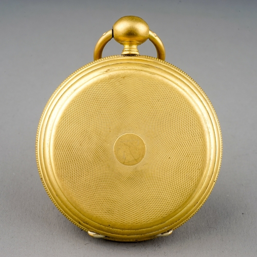 150 - A 19th century brass cased cylinder escapement key wind multi-dial pocket watch, 47mm white enamel d... 