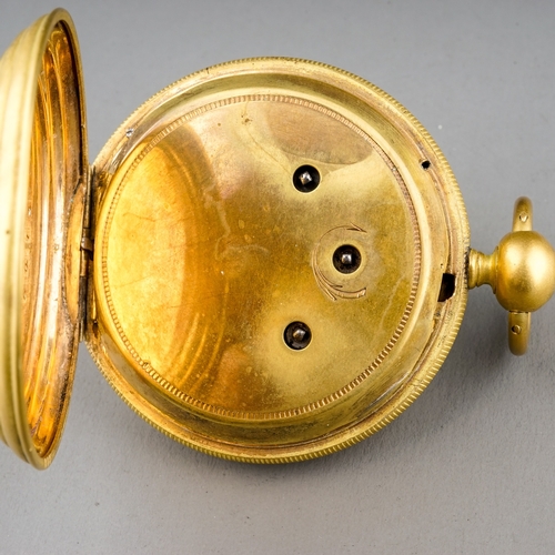 150 - A 19th century brass cased cylinder escapement key wind multi-dial pocket watch, 47mm white enamel d... 