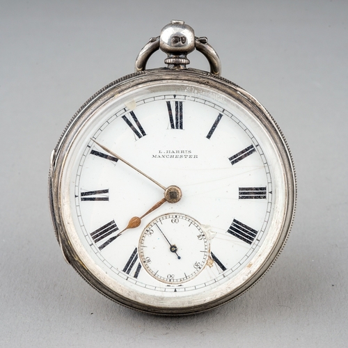 153 - A Victorian silver open face pocket watch, 45mm white enamel dial with Roman numerals, subsidiary se... 