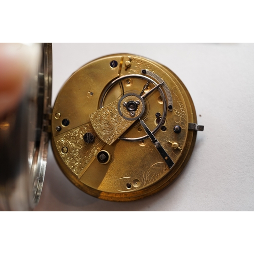 154 - A Victorian silver open face pocket watch, 44mm white enamel dial with Roman numerals and subsidiary... 