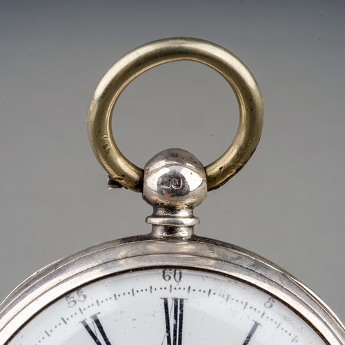 155 - A Victorian silver open face pocket watch, 42mm white enamel dial with Roman numerals and subsidiary... 