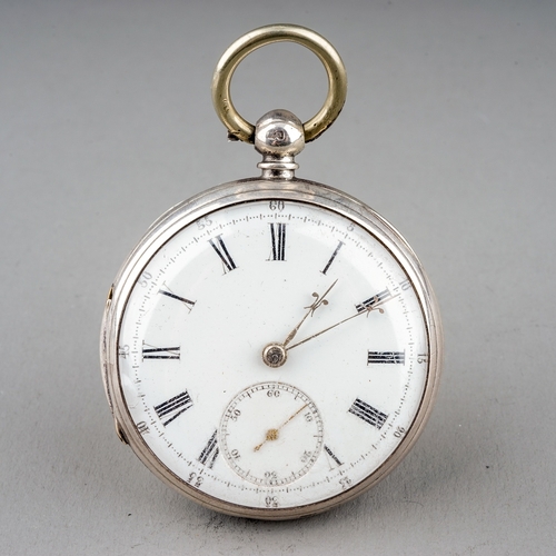 155 - A Victorian silver open face pocket watch, 42mm white enamel dial with Roman numerals and subsidiary... 