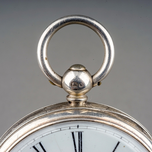 157 - A Victorian silver openface pocket watch, 42mm white enamel dial with Roman numerals and subsidiary ... 