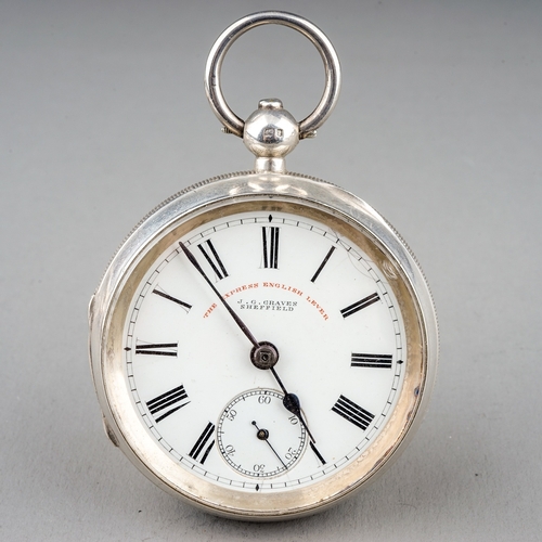 158 - A Victorian silver J.G. Graves Express English Lever openface pocket watch, 42mm white enamel dial w... 