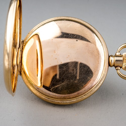 162 - A rolled gold half hunter pocket watch, 40mm white enamel dial with Roman numerals, subsidiary secon... 